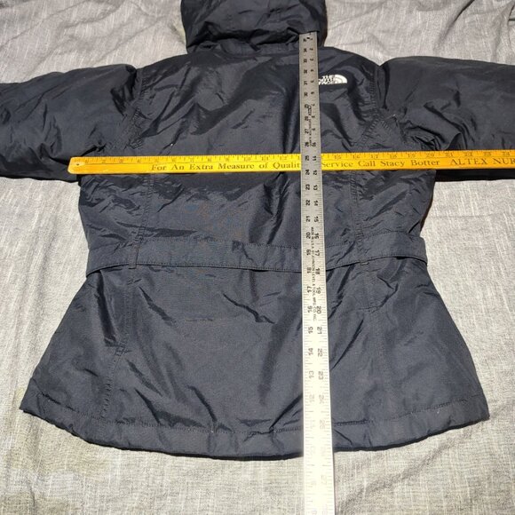The North Face Down Jacket Womens Small Black Fur Hood Belted Winter Parka Coat - Picture 13 of 16
